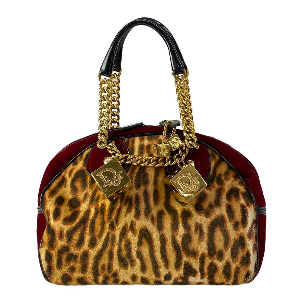 Christian Dior Gambler Handbag Beige Bordeaux Black Unborn Calf Velour Patent